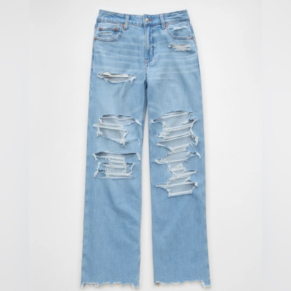 AE Dreamy Drape Stretch Ripped Super High-Waisted Baggy Wide-Leg Jean - Picture 3 of 7